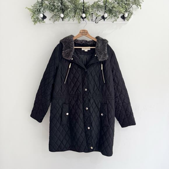 Michael Kors Black Quilted Snap Down Hooded Coat 1X - Picture 1 of 5